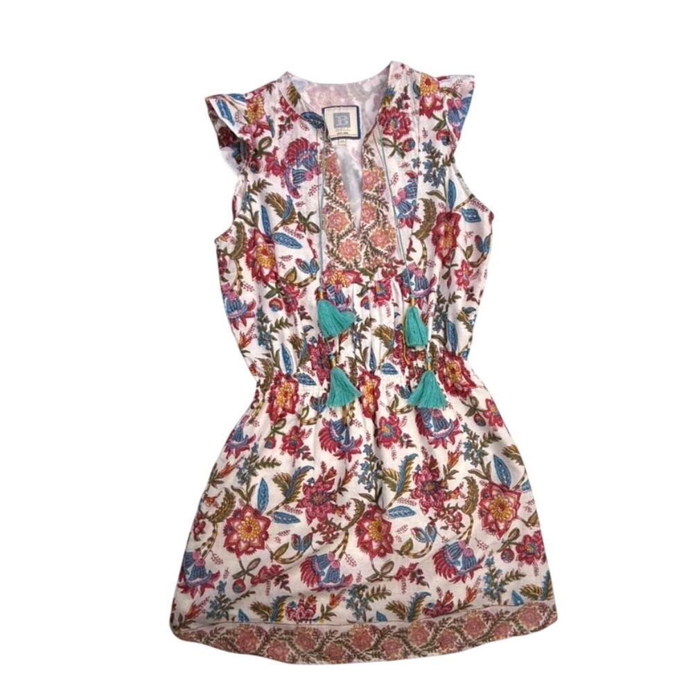 Bell by Alicia Bell Floral Tassel Tie Mini Dress - White Multi- EUC xs